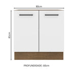 Balcão de Cozinha Madesa Agata 80 x 60 cm 2 Portas (Sem Tampo) Rustic/Branco