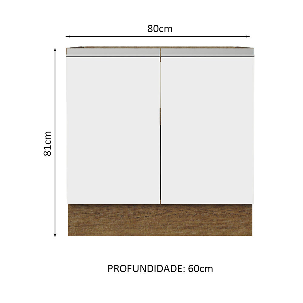 Balcão Cozinha 80 x 60 cm 2 Portas (Sem Tampo) Rustic/Branco Glamy Madesa