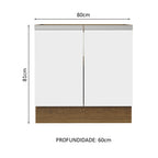 Balcão Cozinha 80 x 60 cm 2 Portas (Sem Tampo) Rustic/Branco Glamy Madesa