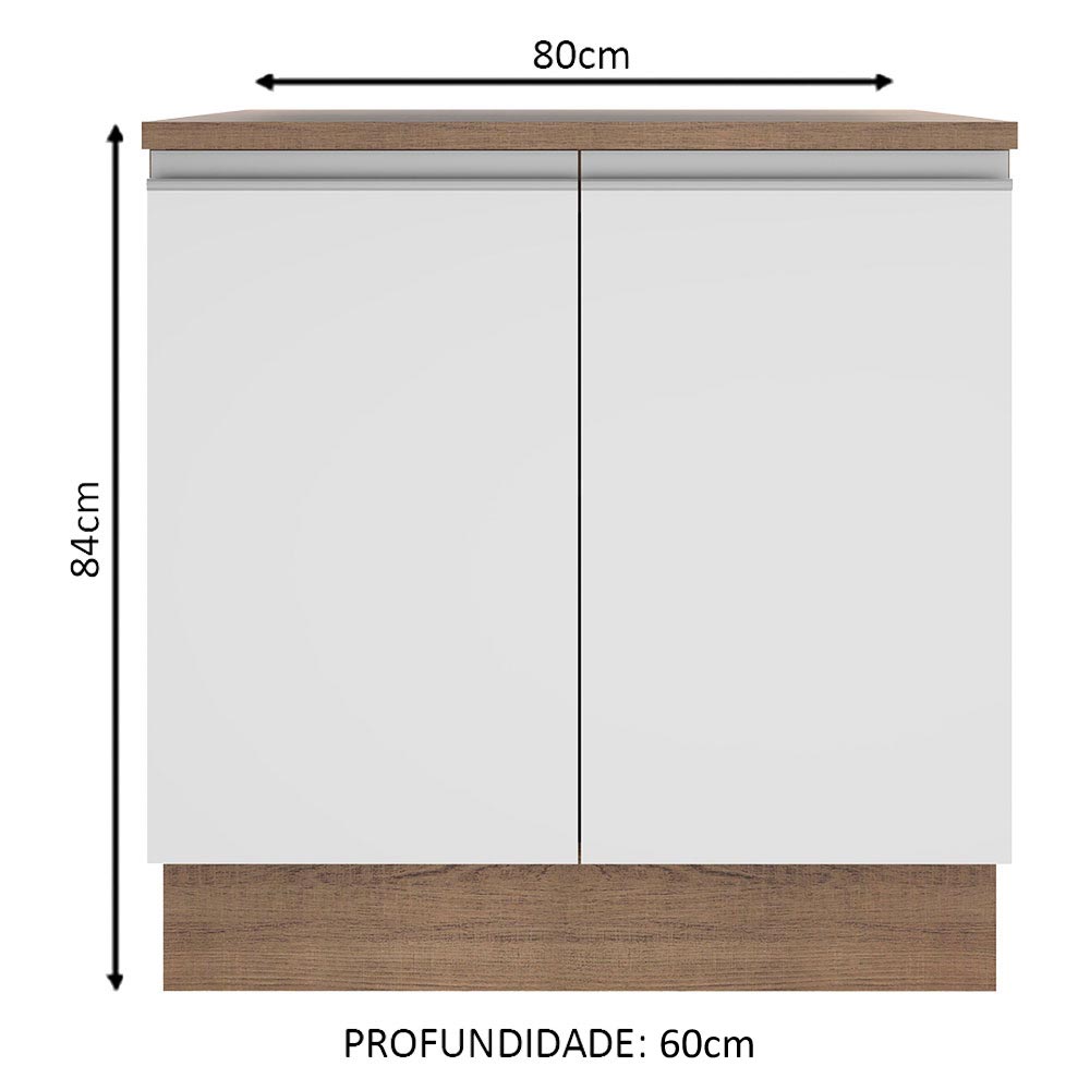 Balcão Madesa Glamy 80 x 60 cm 2 Portas (Com Tampo) Rustic/Branco