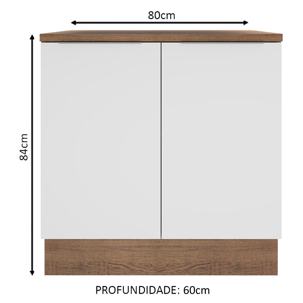 Balcão Madesa Stella 80 x 60 cm 2 Portas (Com Tampo) Rustic/Branco