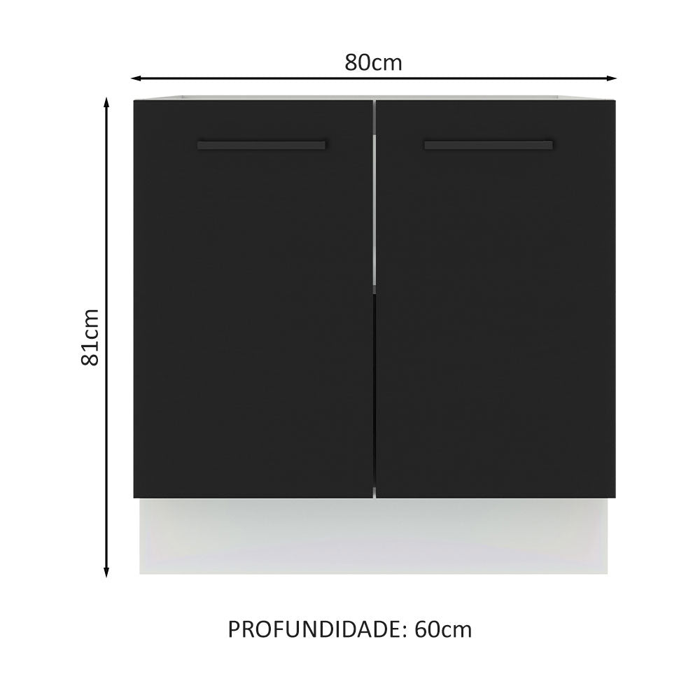 Balcão de Cozinha Madesa Agata 80 x 60 cm 2 Portas (Sem Tampo) Branco/Preto