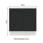 Balcão Madesa Agata 80 x 60 cm 2 Portas (Com Tampo) Branco/Preto