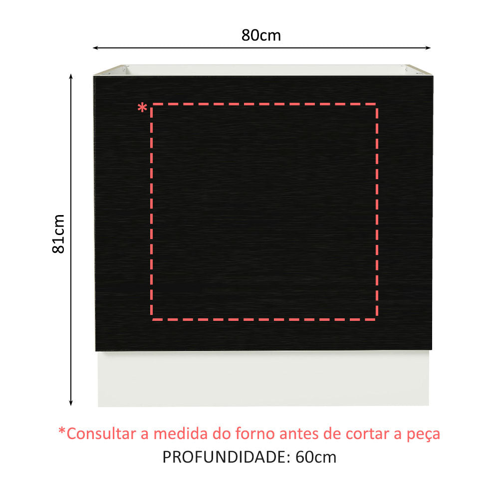 Balcão para Forno de Embutir 80 x 60 cm Sem Tampo Branco/Preto Agata, Glamy, Madesa