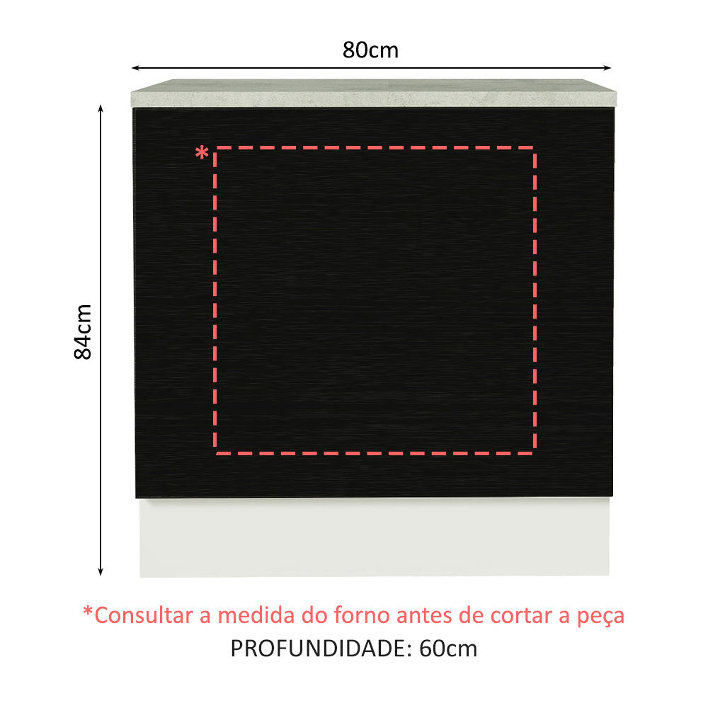 Balcão para Forno de Embutir 80 x 60 cm Com Tampo Branco/Preto Agata, Glamy Madesa