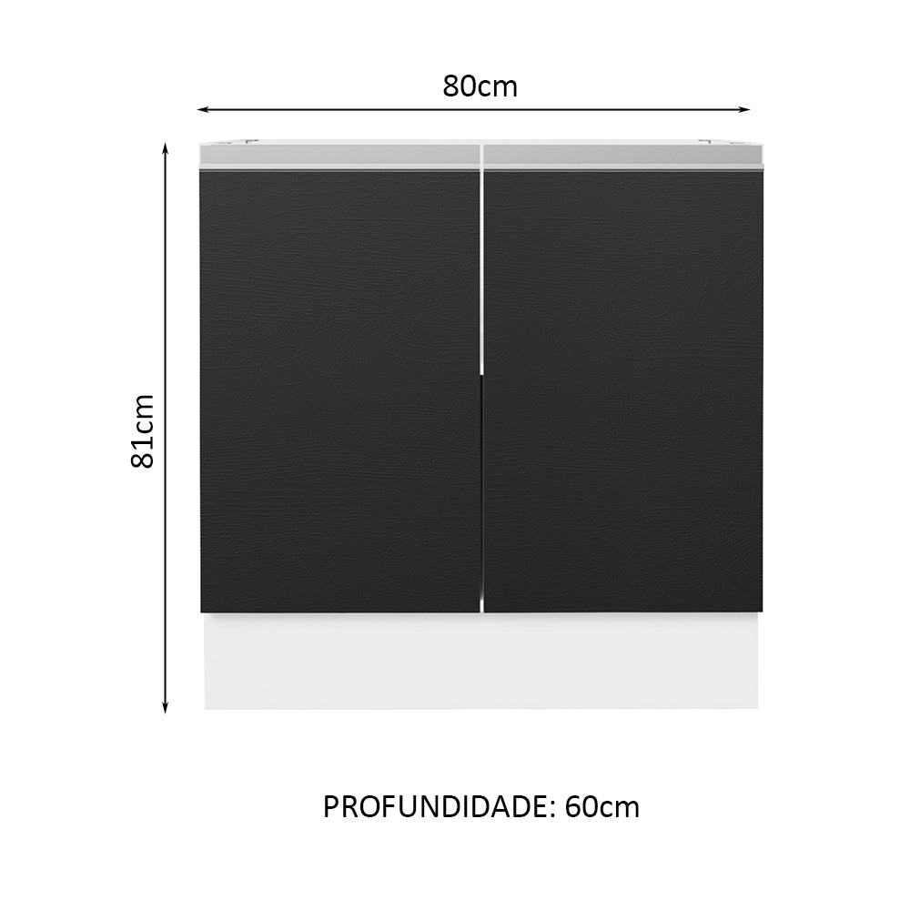 Balcão Cozinha 80 x 60 cm 2 Portas (Sem Tampo) Branco/Preto Glamy Madesa