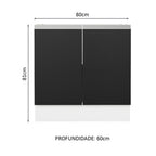 Balcão Cozinha 80 x 60 cm 2 Portas (Sem Tampo) Branco/Preto Glamy Madesa