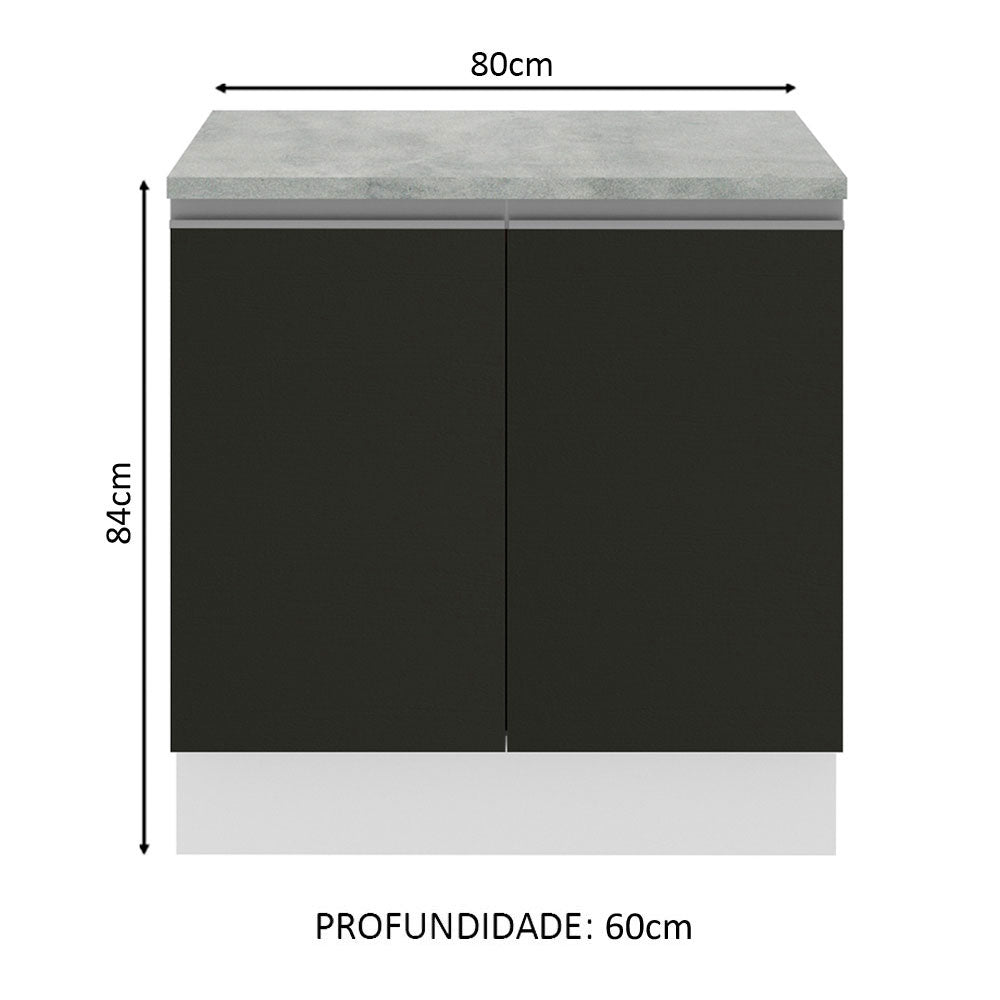 Balcão Madesa Glamy 80 x 60 cm 2 Portas (Com Tampo) Branco/Preto