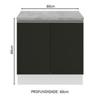 Balcão Madesa Glamy 80 x 60 cm 2 Portas (Com Tampo) Branco/Preto