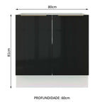 Balcão Madesa Lux 80 cm 2 Portas (Sem Tampo) Branco/Preto