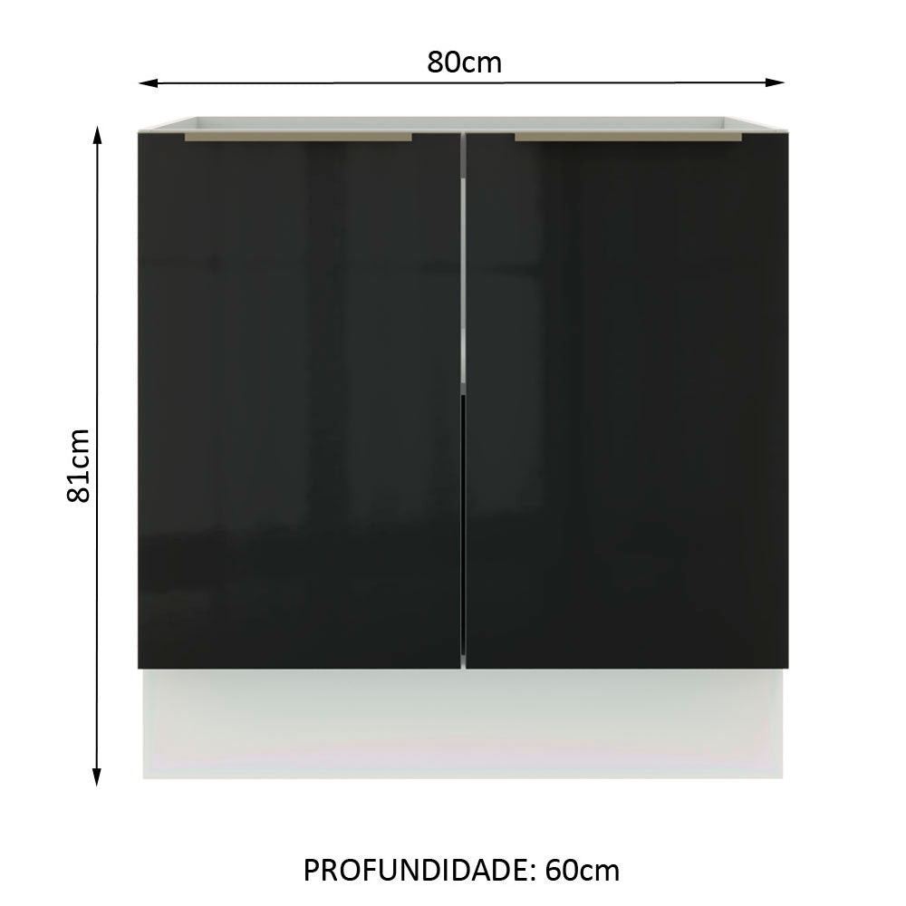 Balcão Madesa Lux 80 cm 2 Portas (Sem Tampo) Branco/Preto