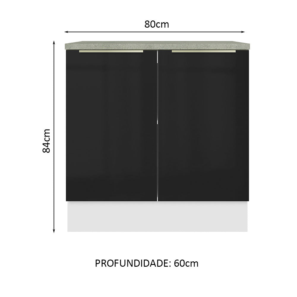 Balcão 80 cm 2 Portas Branco/Preto Lux Madesa