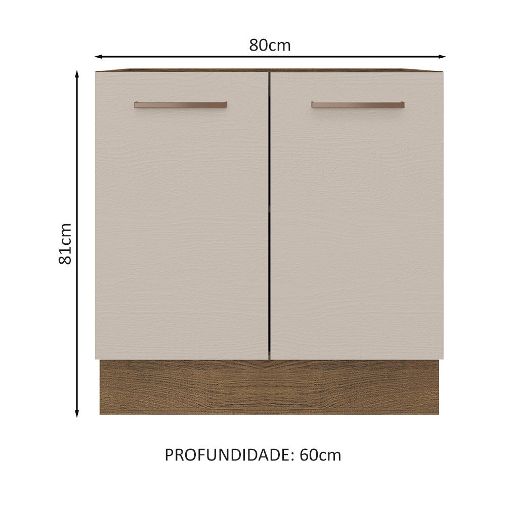 Balcão de Cozinha 80 x 60 cm 2 Portas (Sem Tampo) Rustic/Crema Agata Madesa