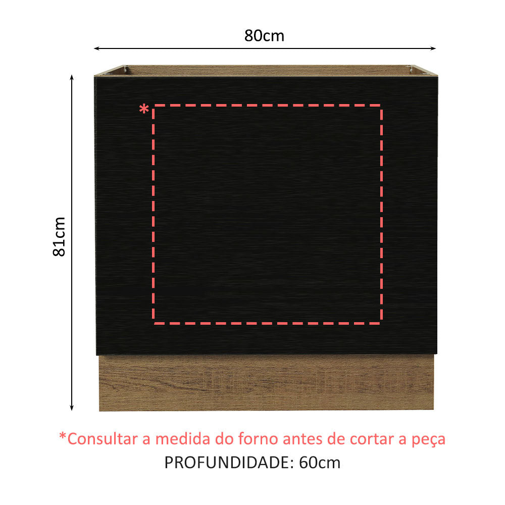 Balcão para Forno de Embutir 80 x 60 cm Sem Tampo Rustic/Preto Agata, Glamy, Madesa