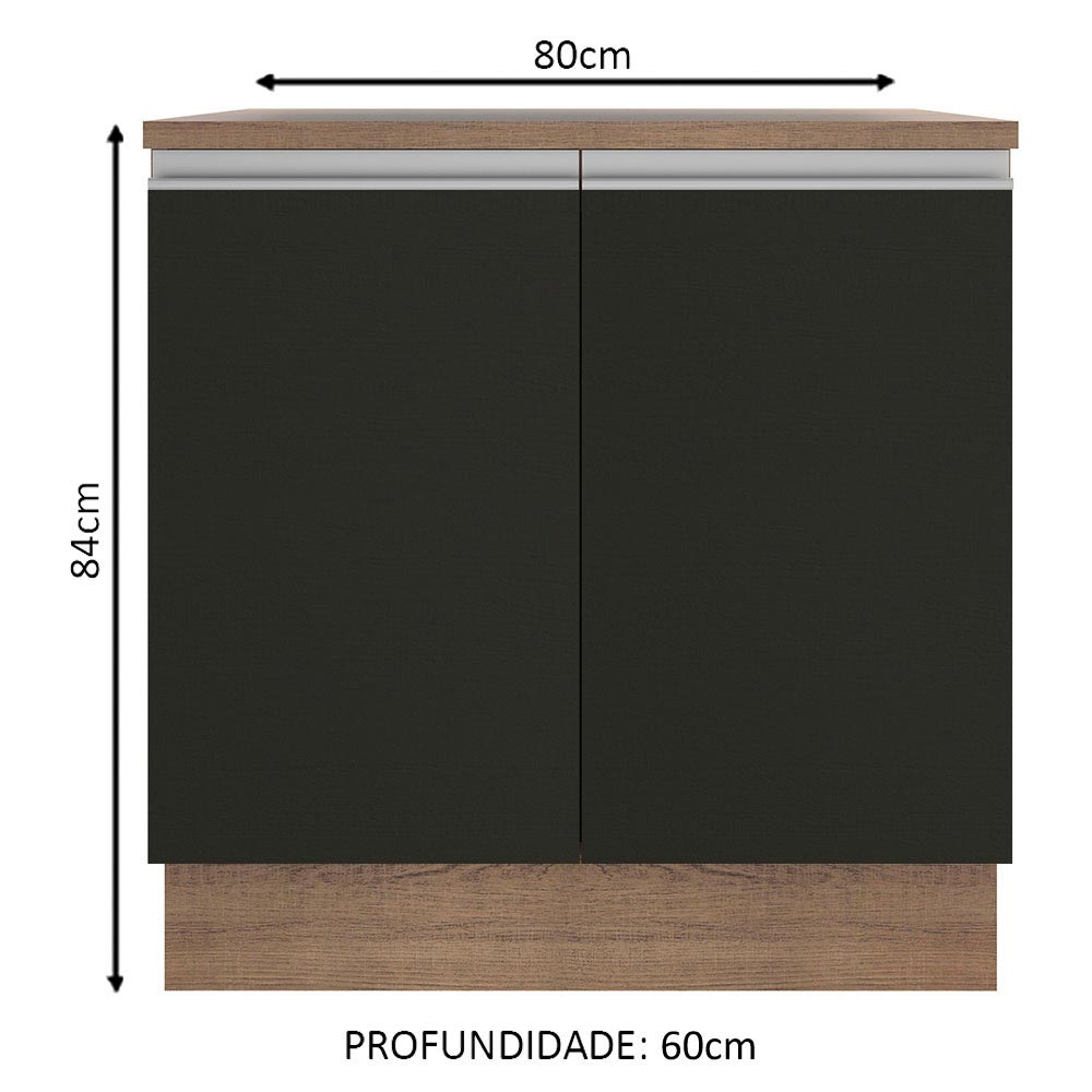 Balcão Madesa Glamy 80 x 60 cm 2 Portas (Com Tampo) Rustic/Preto