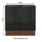 Balcão Madesa Lux 80 cm 2 Portas (Sem Tampo) Rustic/Preto