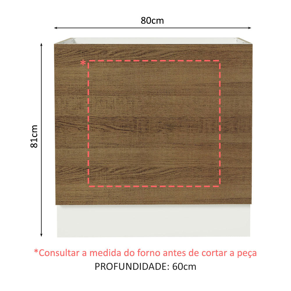 Balcão para Forno de Embutir 80 x 60 cm Sem Tampo Branco/Rustic Glamy, Stella Madesa
