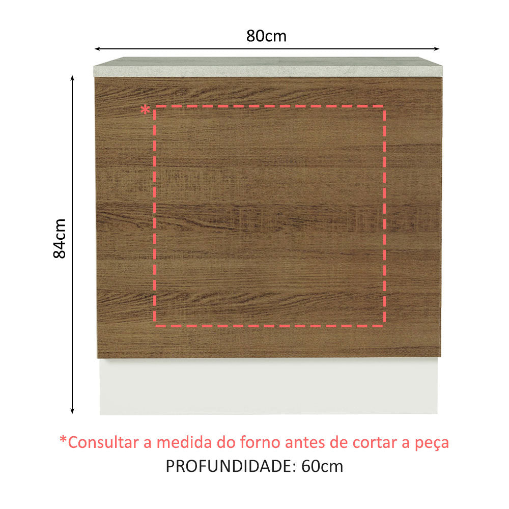 Balcão para Forno de Embutir 80 x 60 cm Com Tampo Branco/Rustic Glamy, Stella Madesa