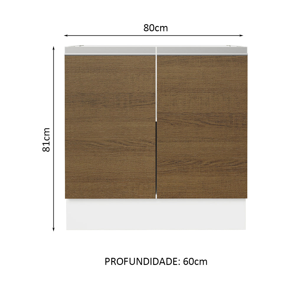 Balcão Cozinha 80 x 60 cm 2 Portas (Sem Tampo) Branco/Rustic Glamy Madesa
