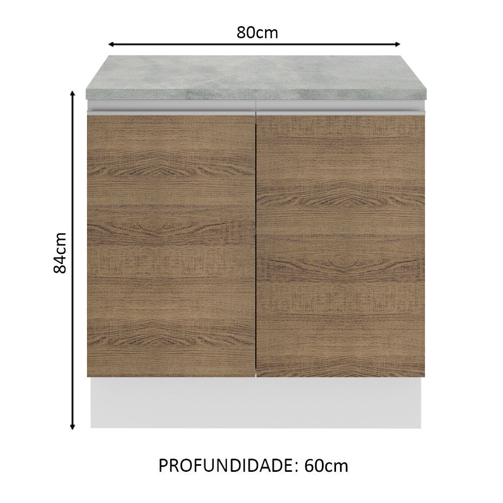 Balcão Madesa Glamy 80 x 60 cm 2 Portas (Com Tampo) Branco/Rustic