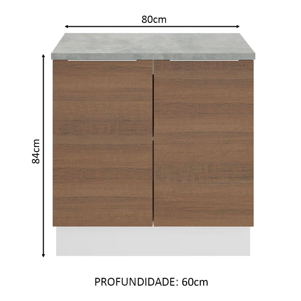Balcão Madesa Stella 80 x 60 cm 2 Portas (Com Tampo) Branco/Rustic