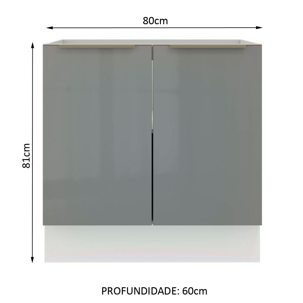 Balcão Madesa Lux 80 cm 2 Portas (Sem Tampo) Branco/Cinza