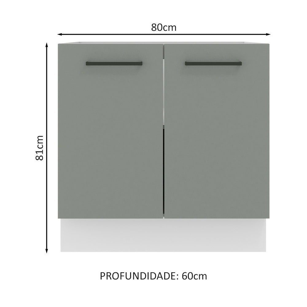 Balcão de Cozinha Madesa Agata 80 x 60 cm 2 Portas (Sem Tampo) Branco/Cinza