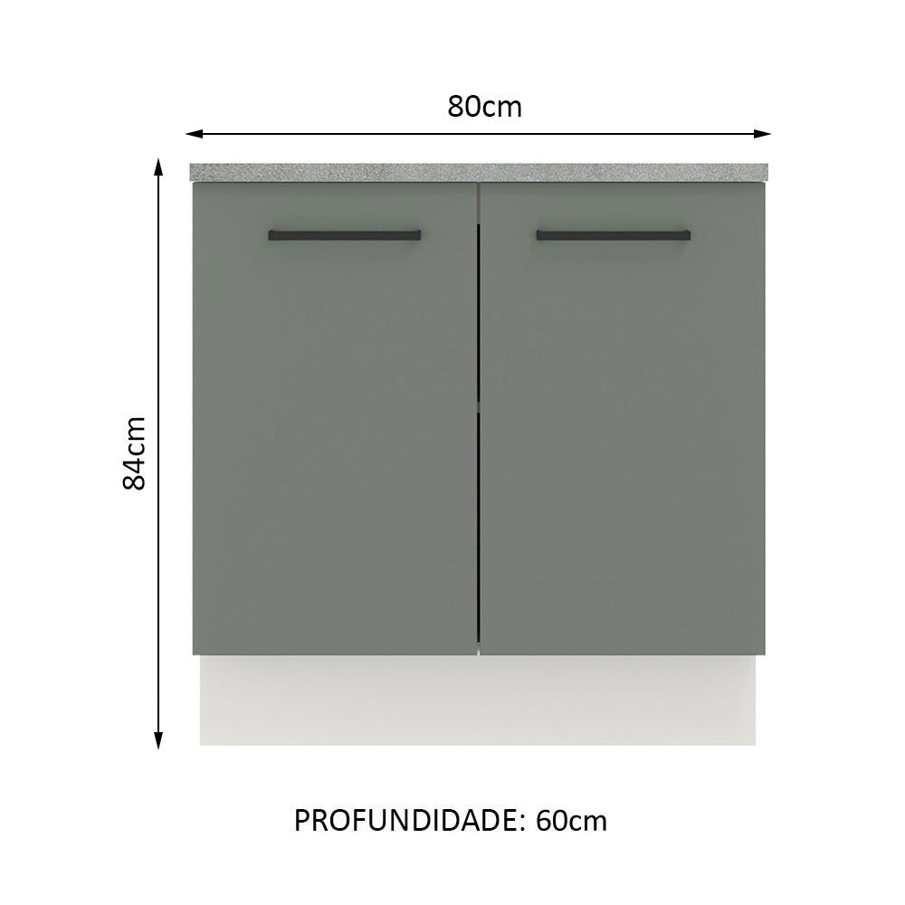 Balcão Madesa Agata 80 x 60 cm 2 Portas (Com Tampo) Branco/Cinza