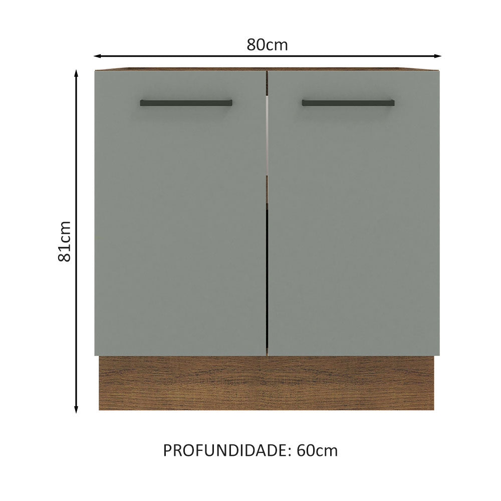 Balcão de Cozinha Madesa Agata 80 x 60 cm 2 Portas (Sem Tampo) Rustic/Cinza