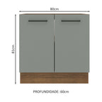 Balcão de Cozinha Madesa Agata 80 x 60 cm 2 Portas (Sem Tampo) Rustic/Cinza