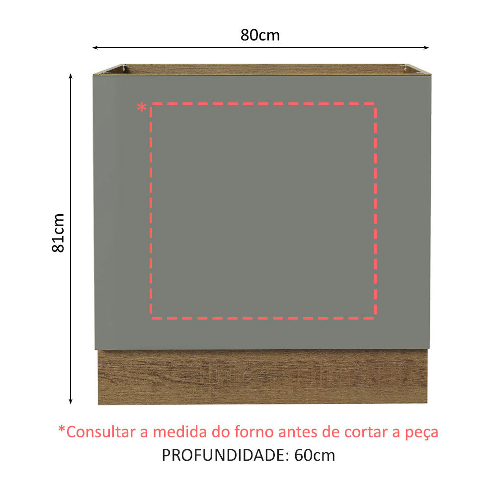 Balcão para Forno de Embutir 80 x 60 cm Sem Tampo Rustic/Cinza Agata Madesa