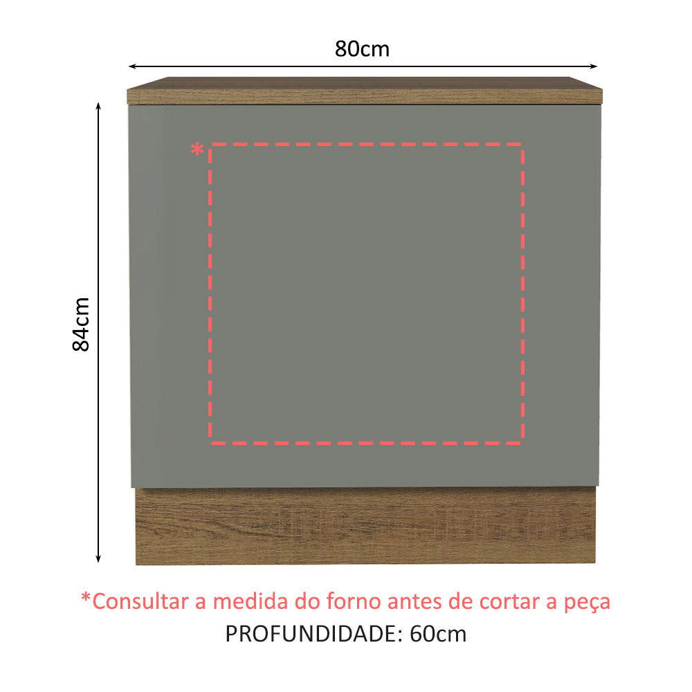 Balcão para Forno de Embutir 80 x 60 cm Com Tampo Rustic/Cinza Agata Madesa
