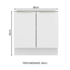 Balcão Madesa Lux 80 cm 2 Portas (Sem Tampo) Branco/Branco Veludo