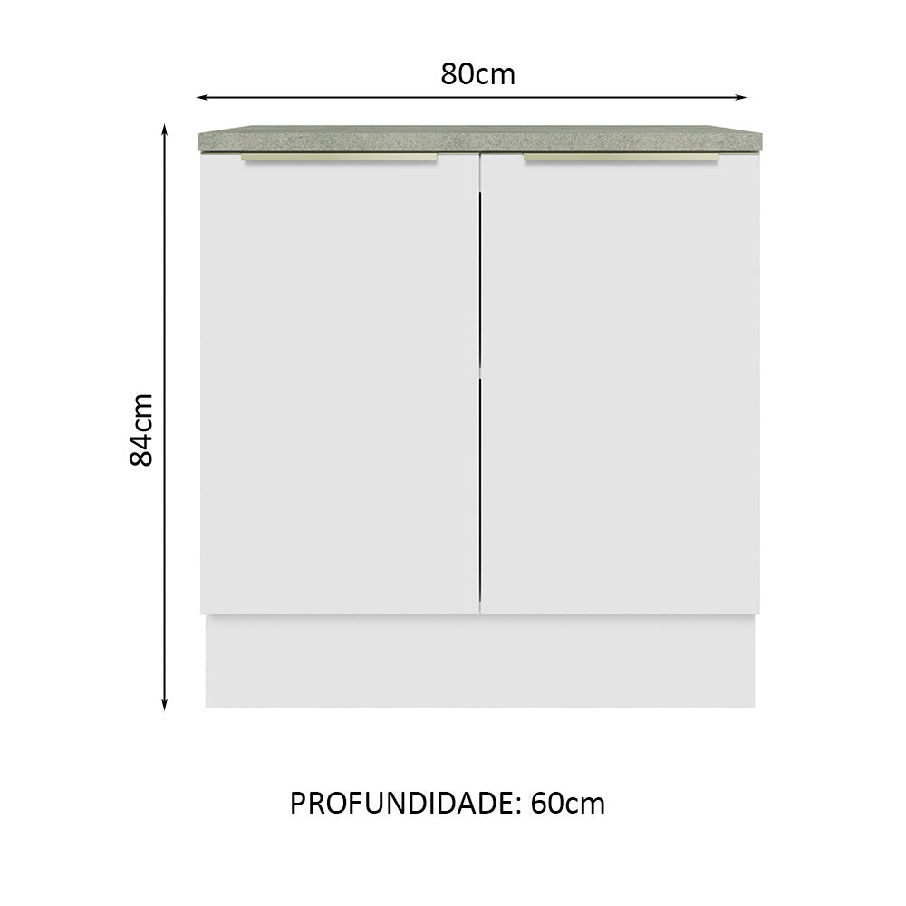 Balcão 80 cm 2 Portas Branco/Branco Veludo Lux Madesa