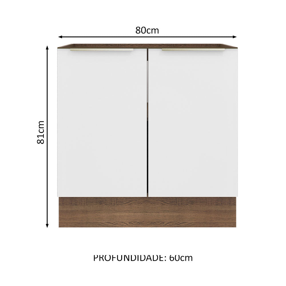 Balcão Madesa Lux 80 cm 2 Portas (Sem Tampo) Rustic/Branco Veludo