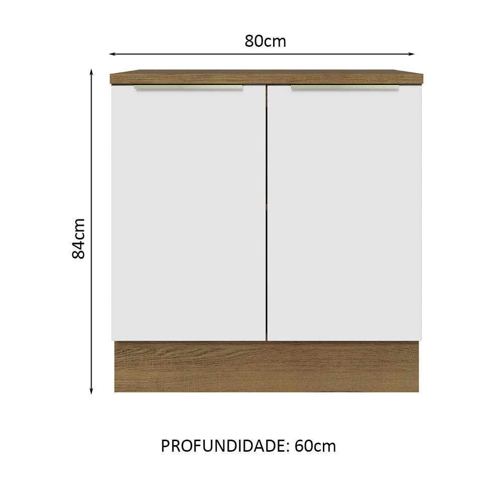 Balcão 80 cm 2 Portas Rustic/Branco Veludo Lux Madesa