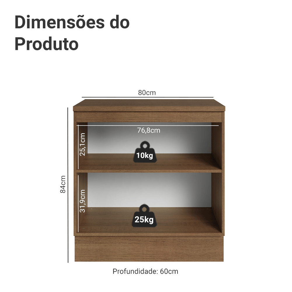 Balcão de Cozinha 80 x 60 cm 2 Portas (Com Tampo) Rustic/Verde Vik Madesa