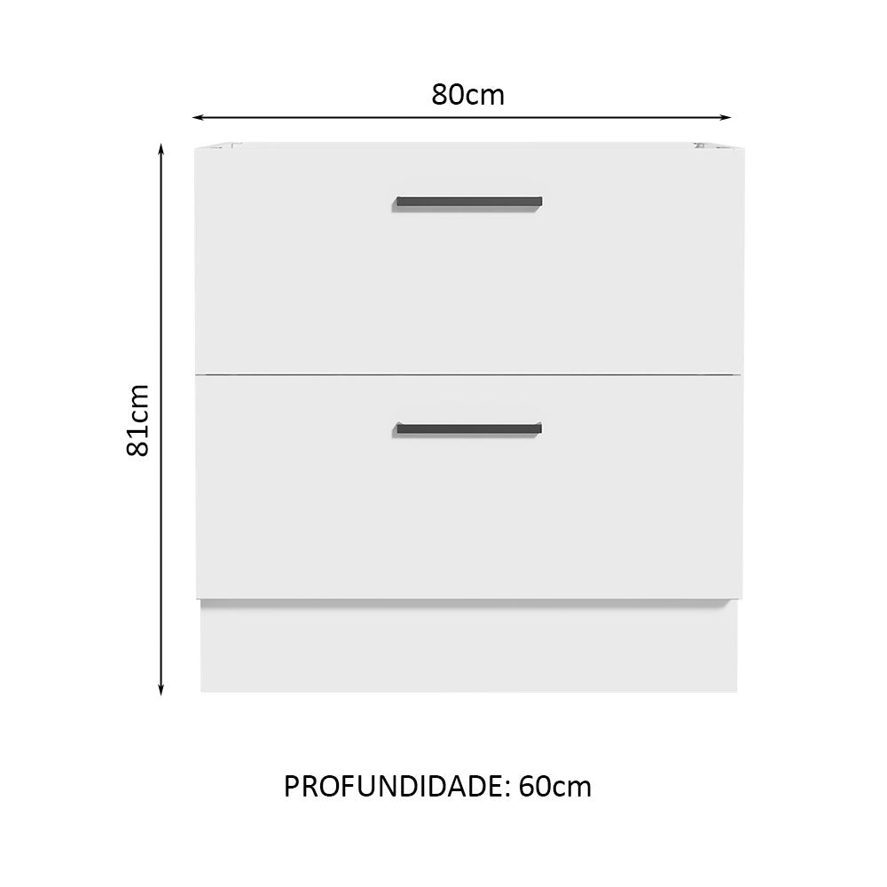 Balcão de Cozinha 80 x 60 cm 2 Gavetas (Sem Tampo) Branco Agata Madesa