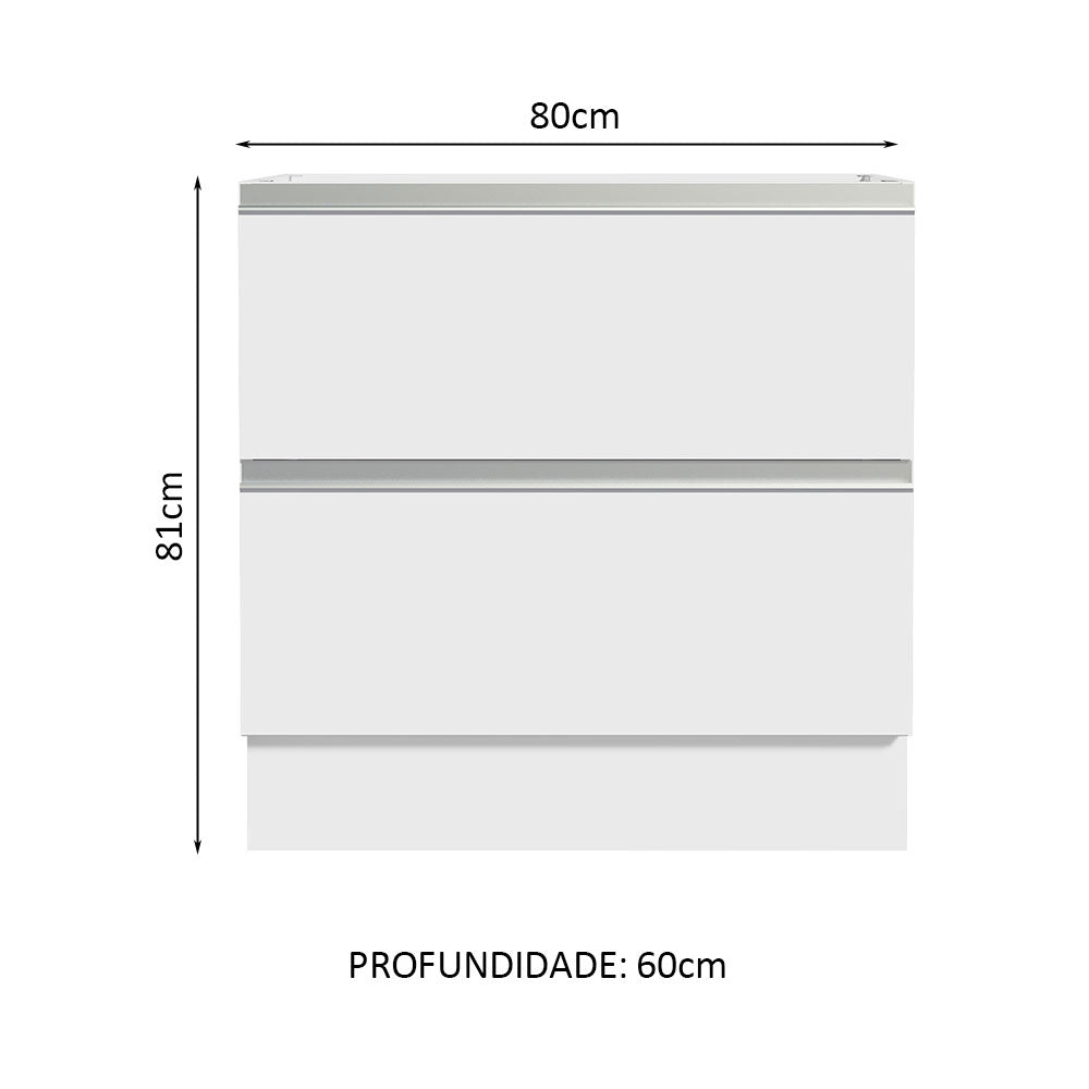 Balcão de Cozinha 80 x 60 cm 2 Gavetas (Sem Tampo) Branco Glamy Madesa