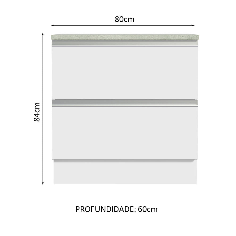 Balcão de Cozinha 80 x 60 cm 2 Gavetas (Com Tampo) Branco Glamy Madesa