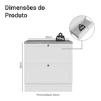 Balcão de Cozinha 80 x 60 cm 2 Gavetas (Com Tampo) Branco Vik Madesa