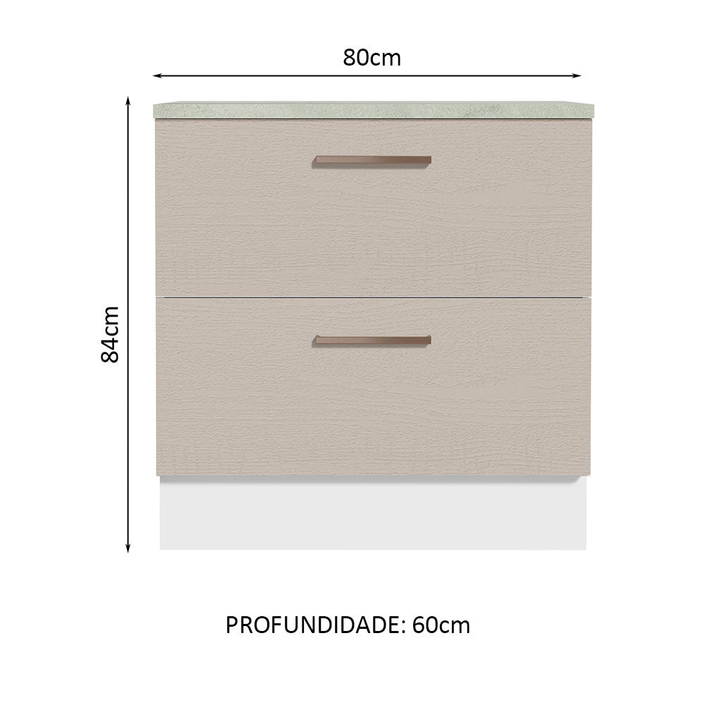 Balcão de Cozinha 80 x 60 cm 2 Gavetas (Com Tampo) Branco/Crema Agata Madesa