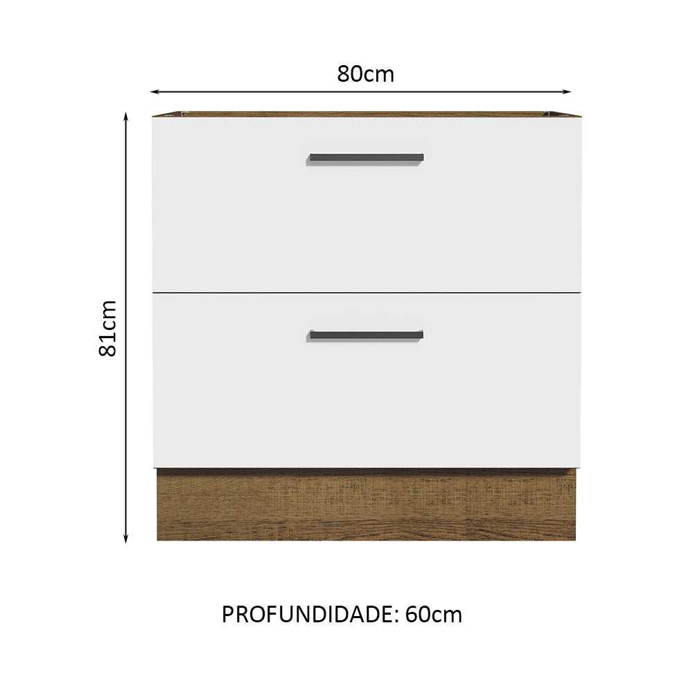Balcão de Cozinha 80 x 60 cm 2 Gavetas (Sem Tampo) Rustic/Branco Agata Madesa