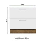 Balcão de Cozinha 80 x 60 cm 2 Gavetas (Sem Tampo) Rustic/Branco Agata Madesa