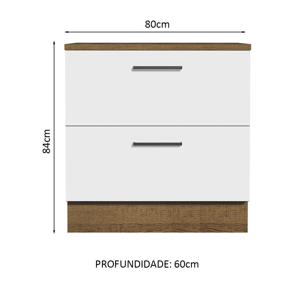 Balcão de Cozinha 80 x 60 cm 2 Gavetas (Com Tampo) Rustic/Branco Agata Madesa