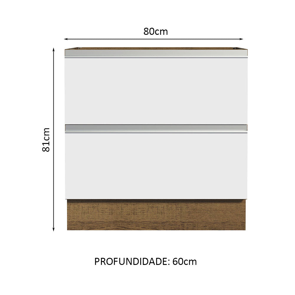 Balcão de Cozinha 80 x 60 cm 2 Gavetas (Sem Tampo) Rustic/Branco Glamy Madesa