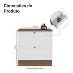 Balcão de Cozinha 80 x 60 cm 2 Gavetas (Com Tampo) Rustic/Branco Vik Madesa