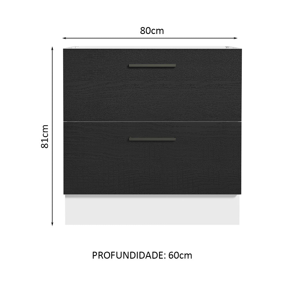 Balcão de Cozinha 80 x 60 cm 2 Gavetas (Sem Tampo) Branco/Preto Agata Madesa
