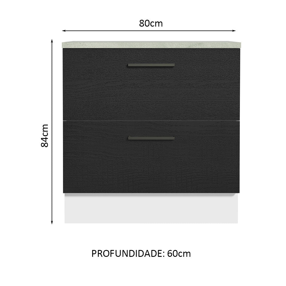 Balcão de Cozinha 80 x 60 cm 2 Gavetas (Com Tampo) Branco/Preto Agata Madesa
