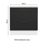 Balcão de Cozinha 80 x 60 cm 2 Gavetas (Com Tampo) Branco/Preto Agata Madesa